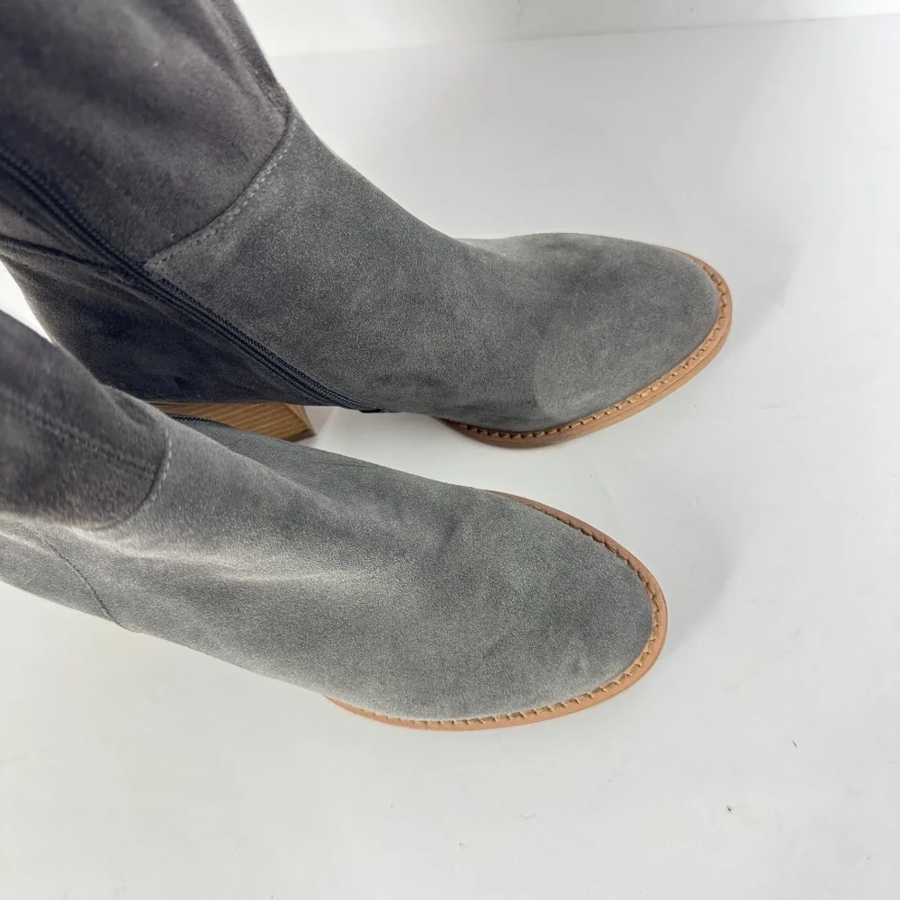 Blondo Gray Women Waterproof Suede Knee High Boots Block Heel Size 6.5M Casual